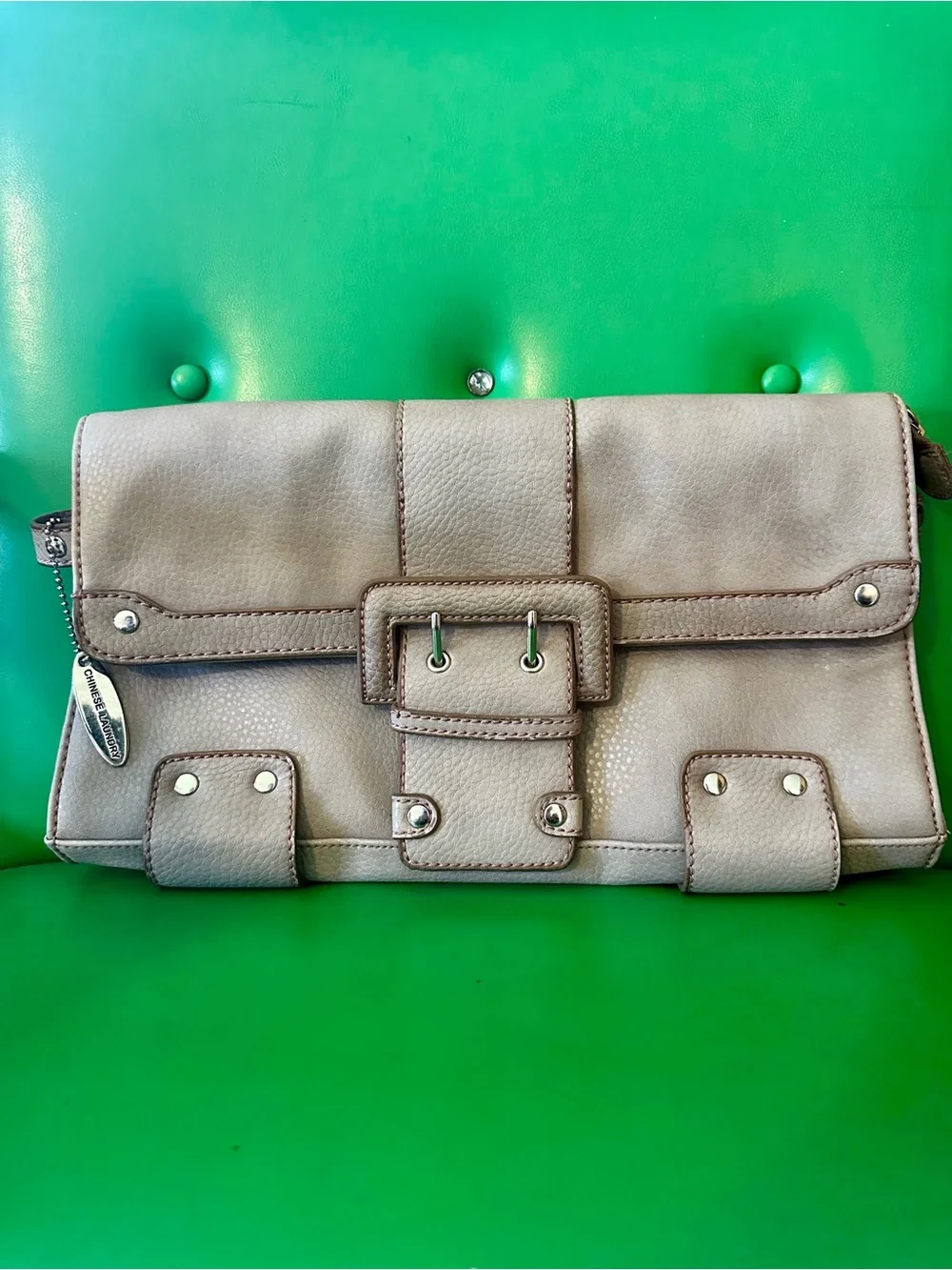 Chinese Laundry Taupe Vintage Buckle Clutch - Picture 1 of 10